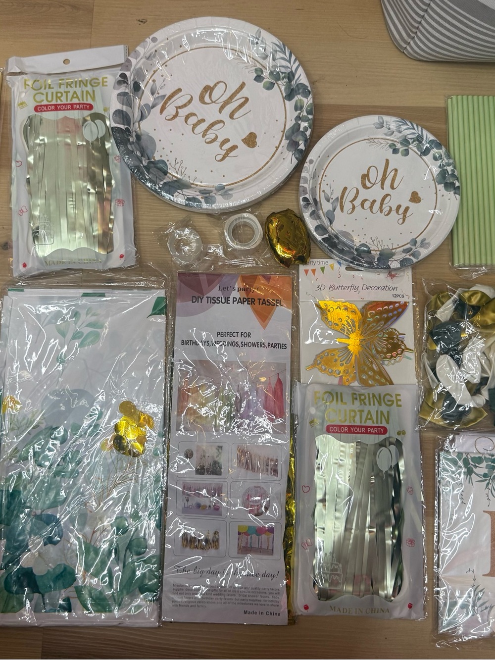 Oh Baby Green & Gold Party Tableware Set - Elegant Baby Shower Supplies
